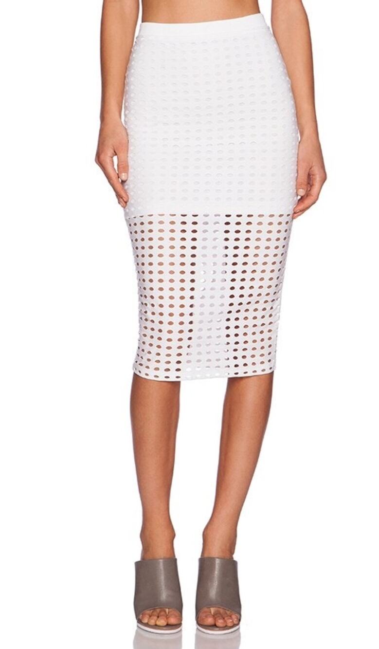 T by Alexander Wang White Eyelet Circle Cut Out Midi Skirt Size Large